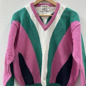 Vintage La Mode Mens Large Preppy Yuppie Colorblock V-Neck Sweater